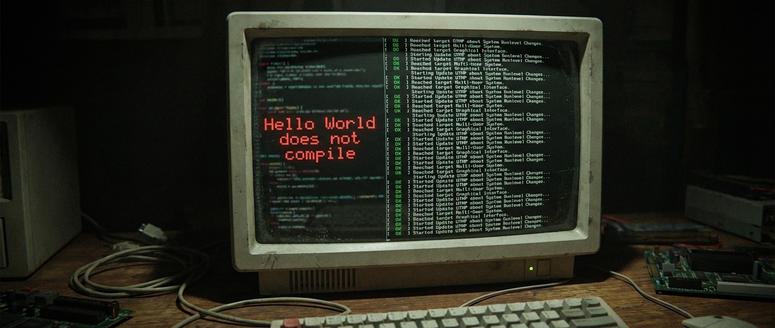 Hello World 컴파일 실패 화면
