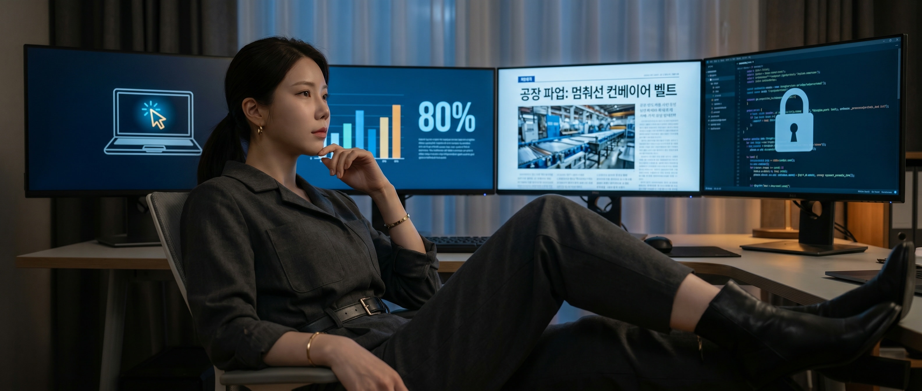 수요일 저녁, 네 개의 화면을 동시에 띄워둔 루나