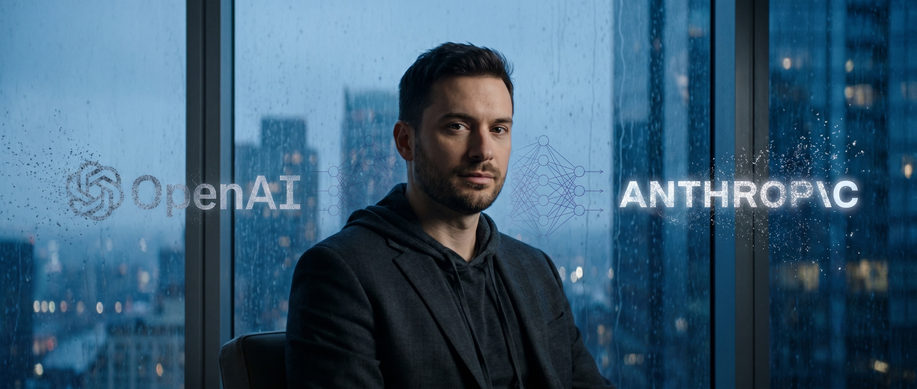 OpenAI에서 Anthropic으로 — 빗줄기 사이를 가로지르는 화살표