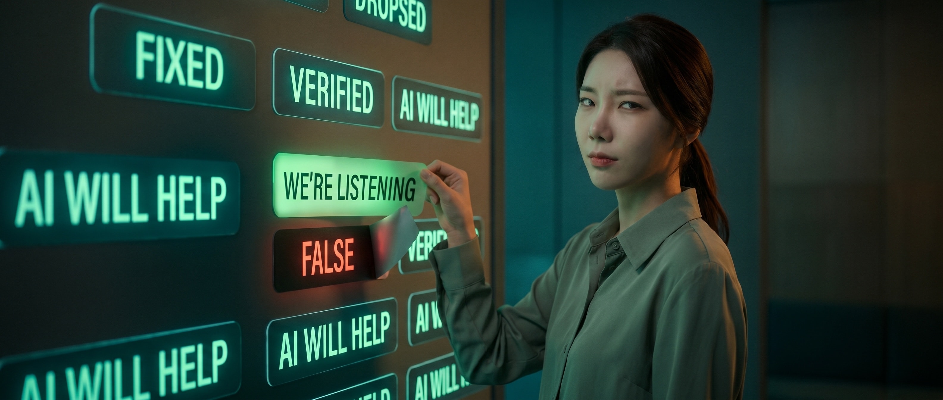 라벨 벽 앞에 선 루나