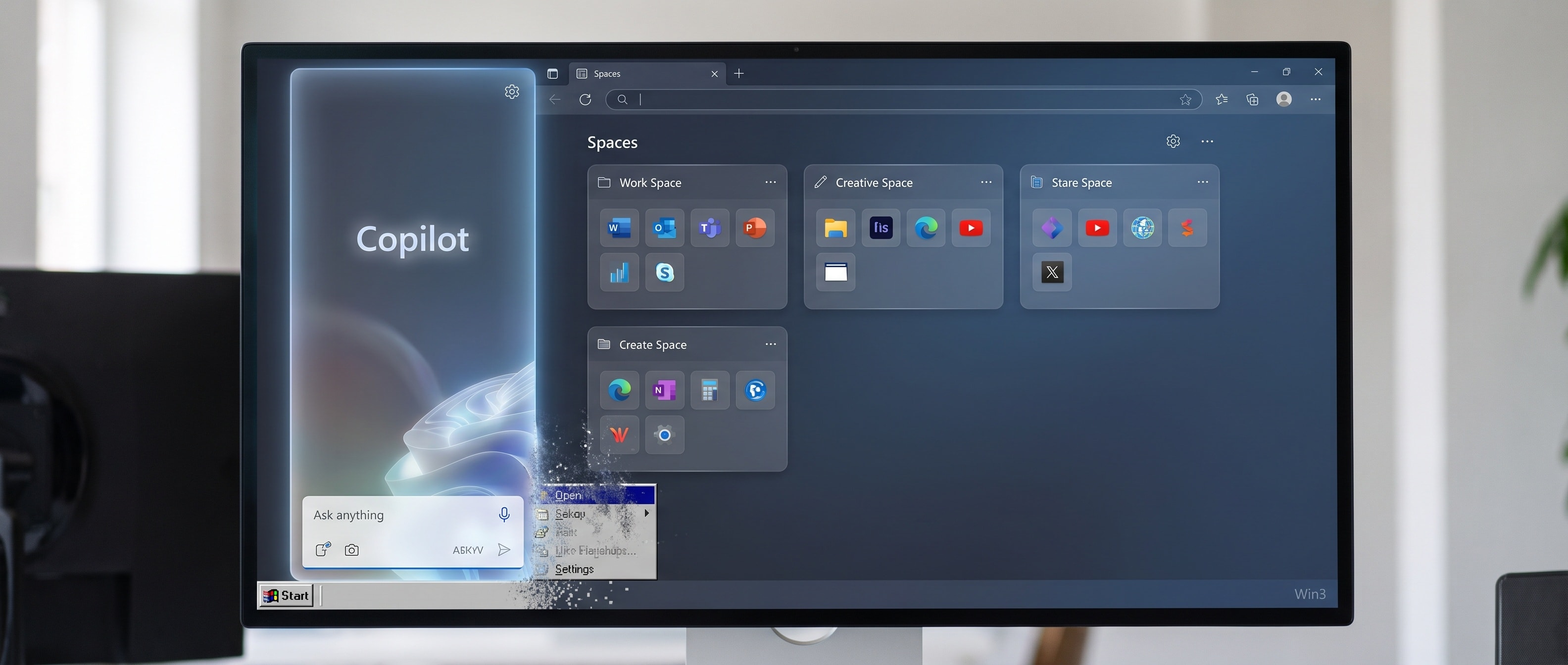 Copilot이 셸 자체가 된 Project Aion 데스크톱 UI 목업