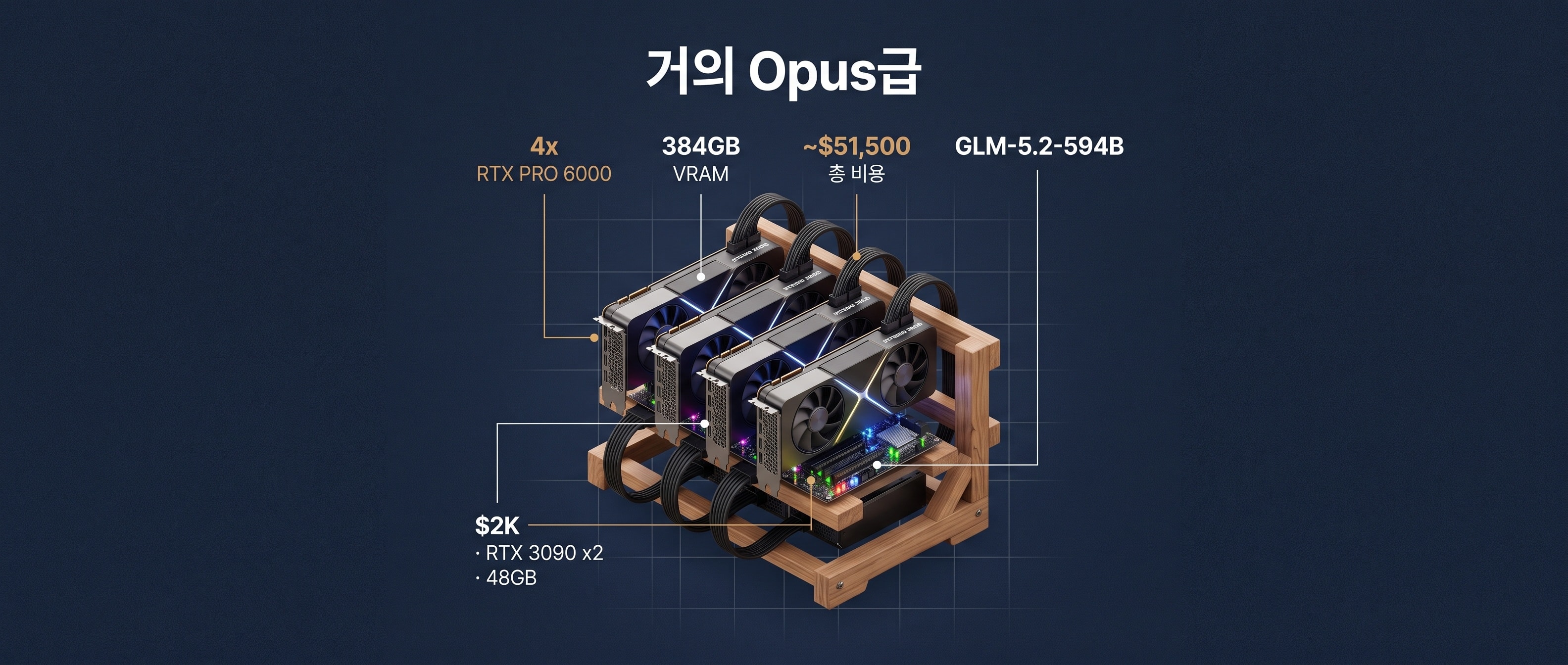 4x GPU 홈랩 리그, 384GB VRAM과 총 5만 1천 달러 비용 인포그래픽