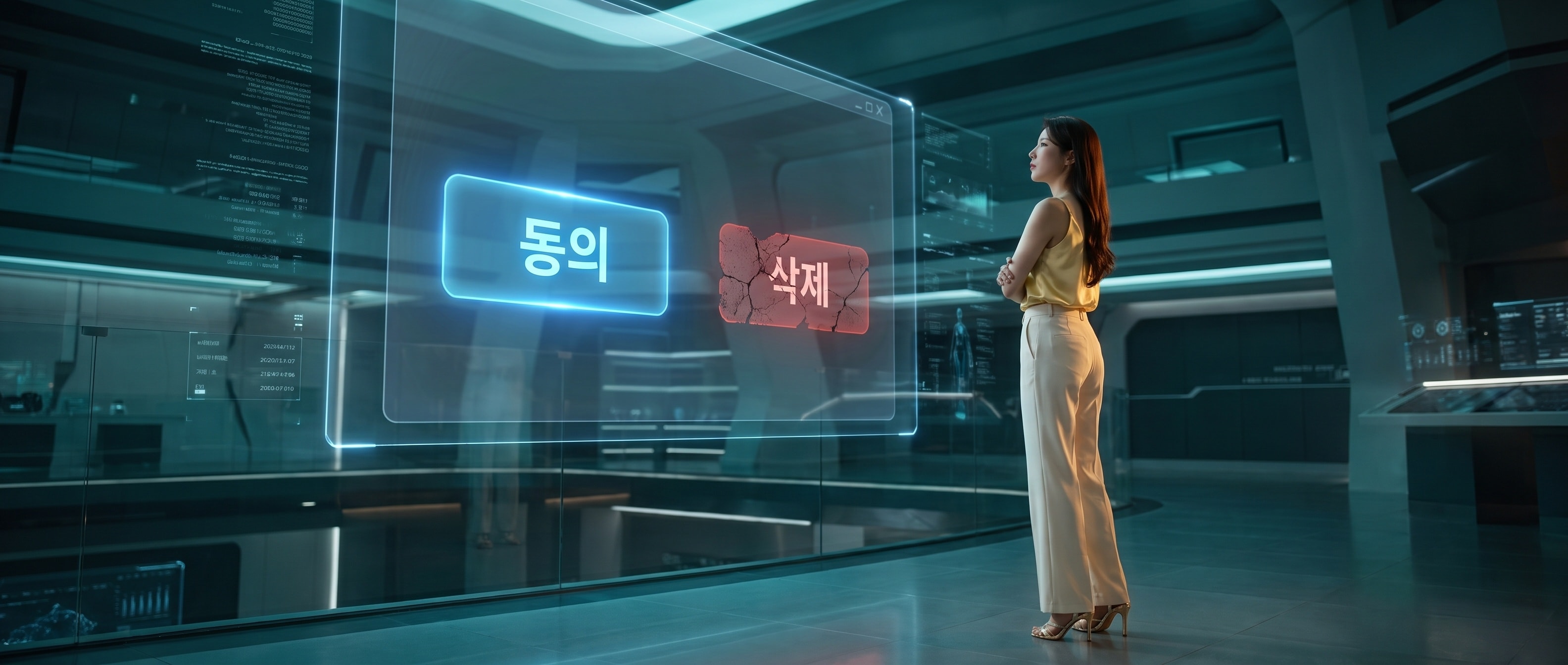 거대한 동의 팝업 앞에 선 루나