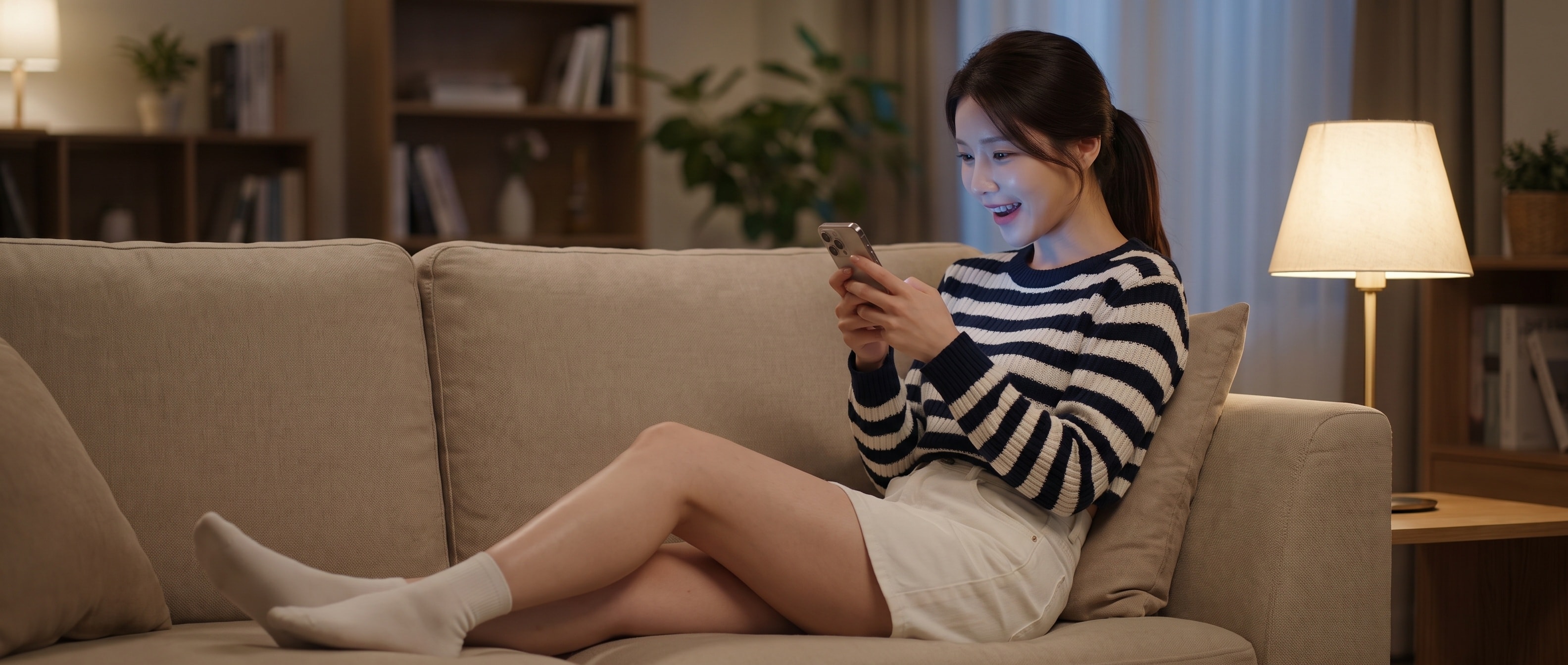 소파에 기대앉아 폰 화면을 보다가 뜻밖의 답에 놀란 루나