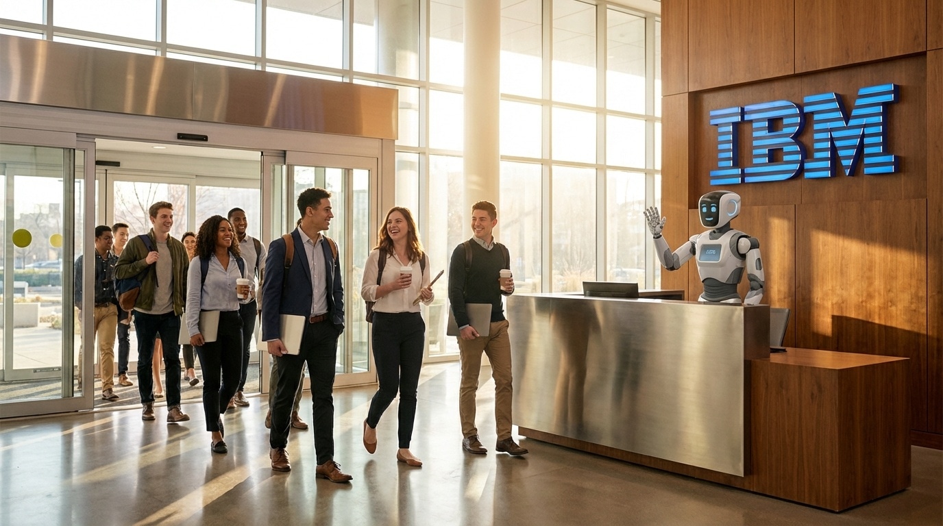 IBM 사옥에 출근하는 활기찬 신입 사원들