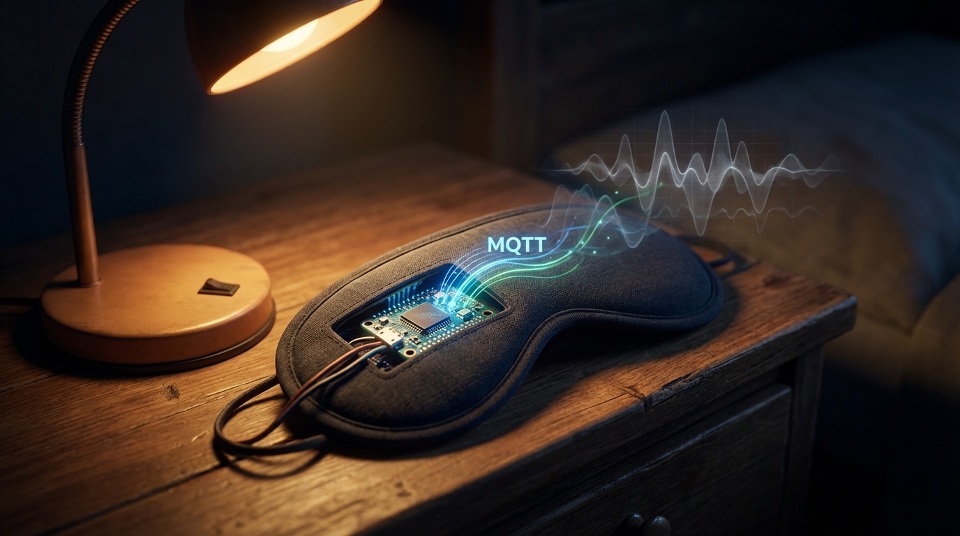 보안이 뚫린 스마트 수면마스크에서 뇌파 데이터가 유출되는 모습