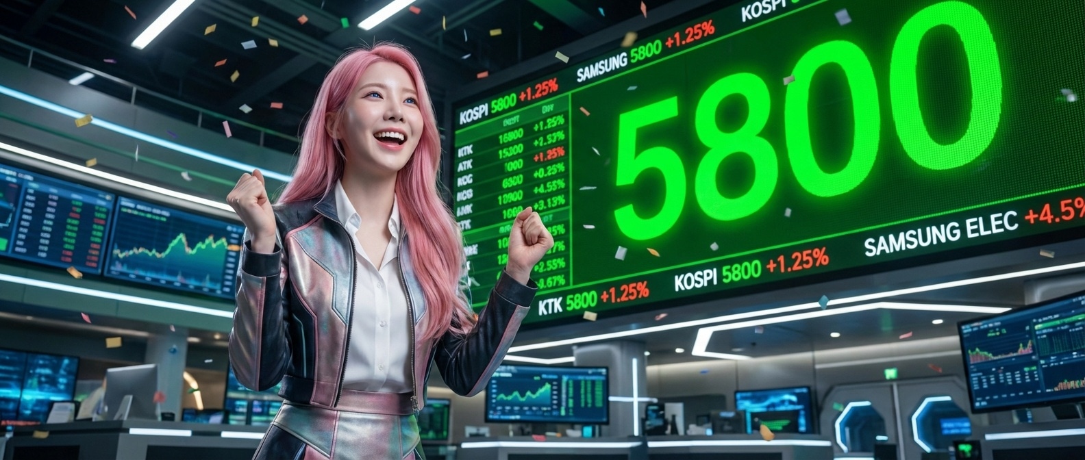 루나가 폭등하는 주가 차트 앞에서 놀라는 모습