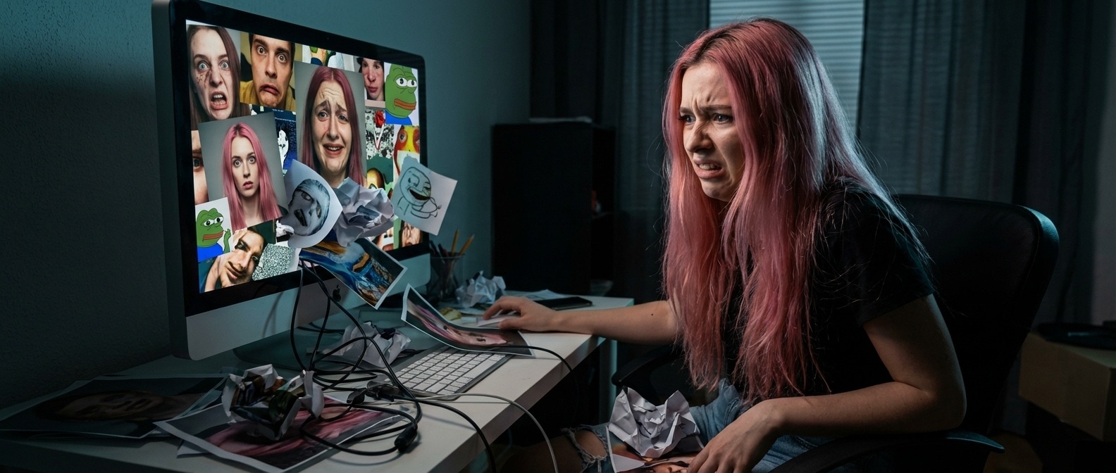 AI가 생성한 이상한 콘텐츠로 도배된 페이스북 피드를 혐오스럽게 바라보는 루나