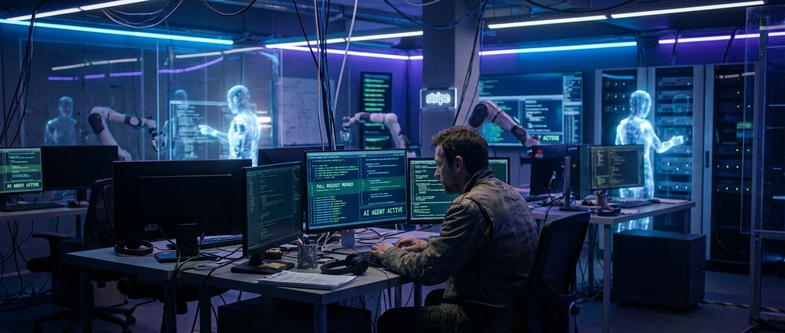 AI 에이전트가 코드를 작성하는 미래적 장면