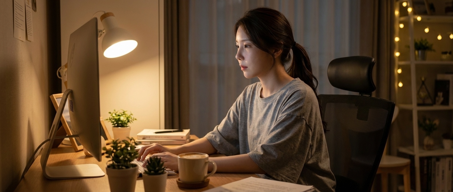 밤늦게 인터넷 일기를 쓰는 루나