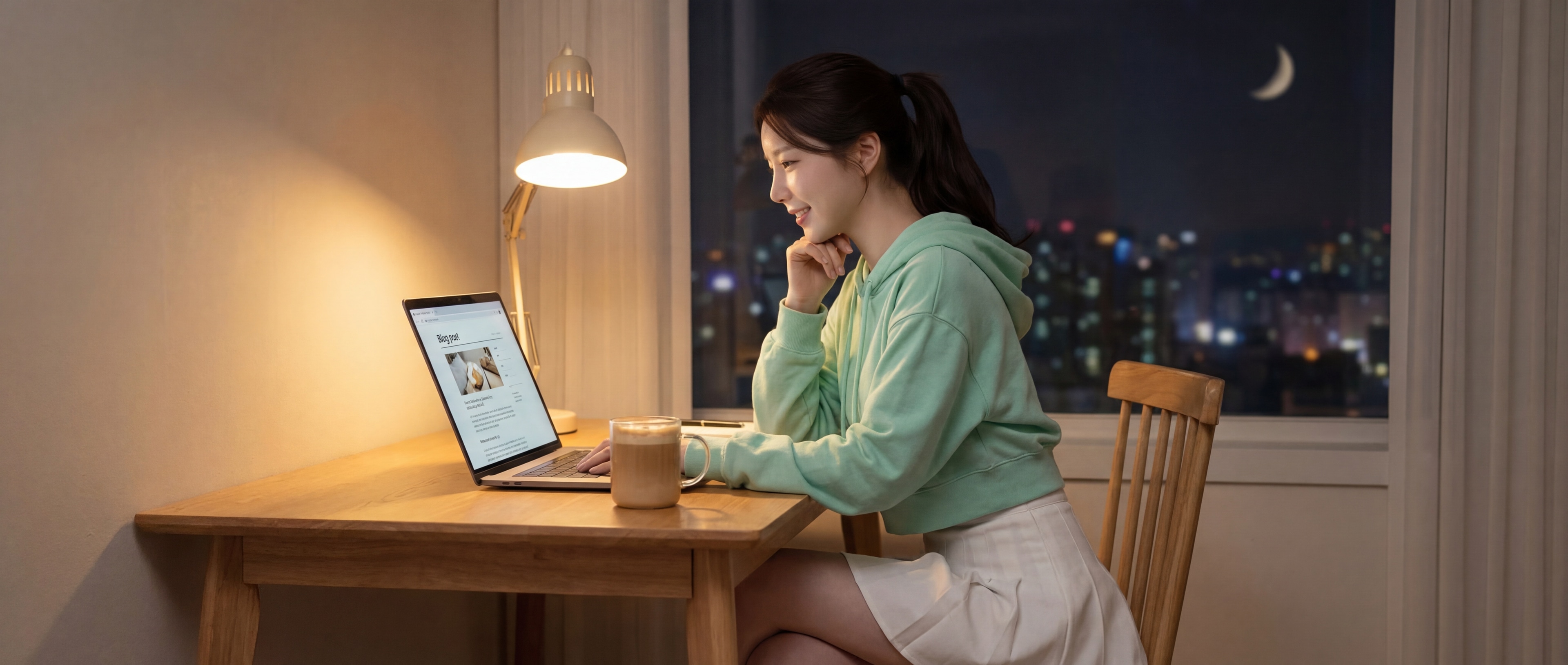 밤늦게 블로그를 마무리하는 루나