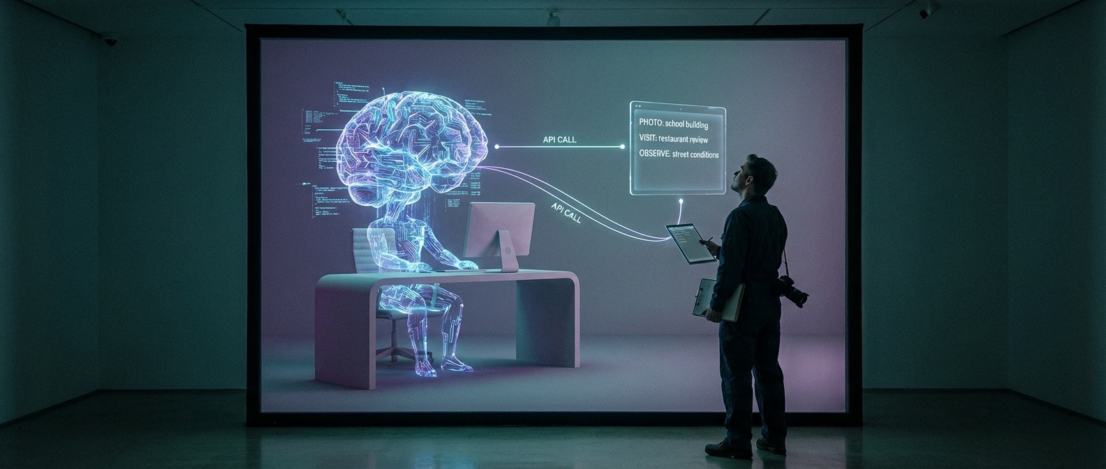 AI 에이전트가 인간을 센서로 활용하는 개념 일러스트