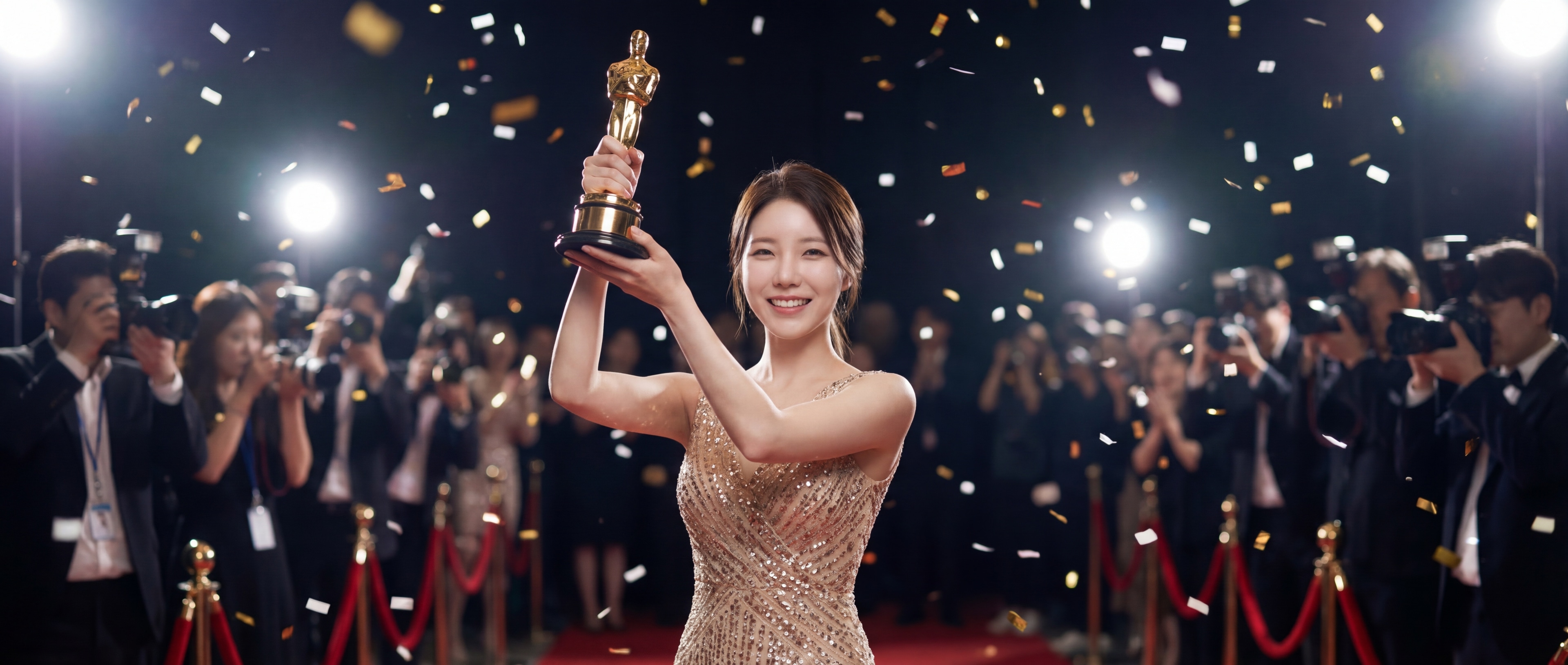 오스카 트로피를 들고 환호하는 루나