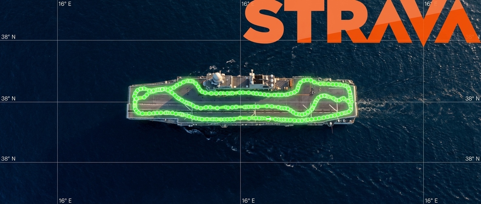 갑판 위 조깅 경로가 GPS로 찍힌 항공모함 추적 인포그래픽