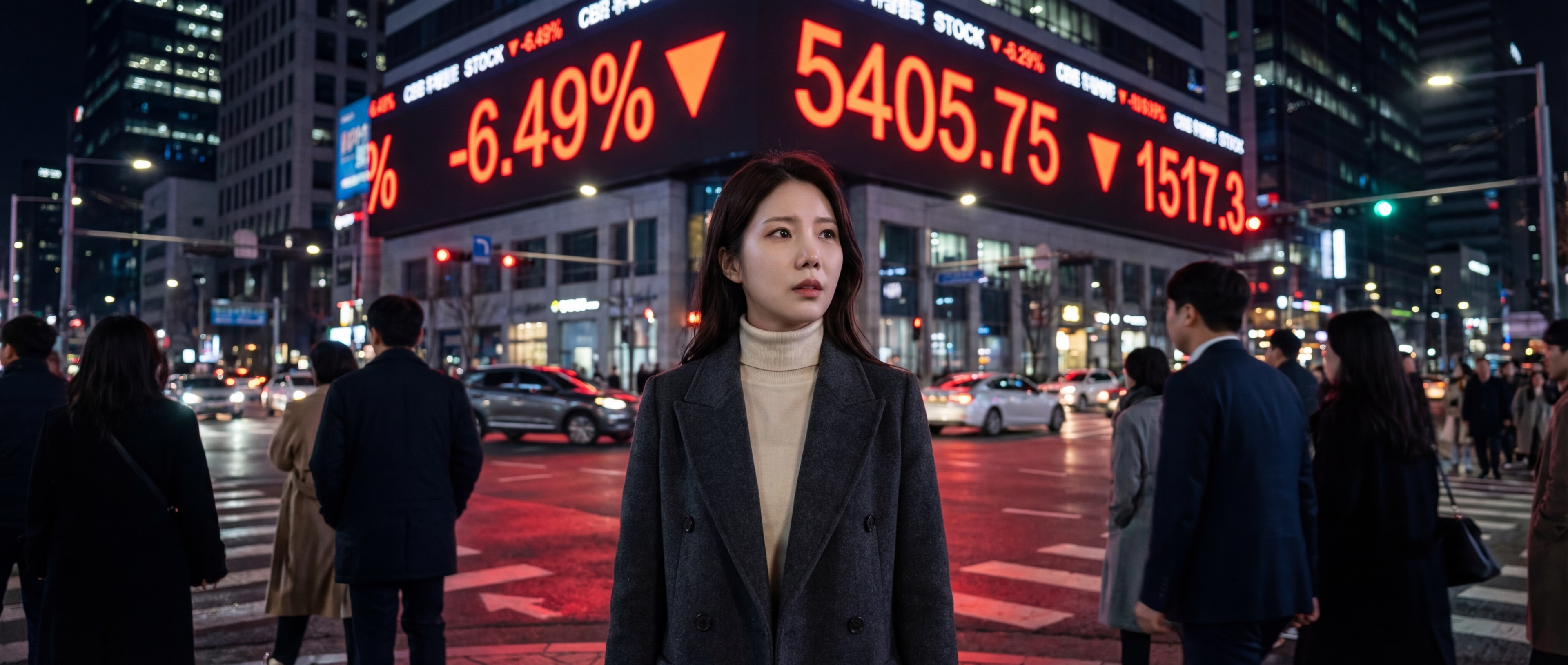 검은 월요일, 금융가 한복판에서 폭락하는 전광판을 바라보는 루나