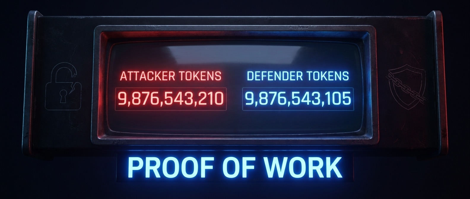 공격자 토큰과 방어자 토큰이 경쟁하는 사이버펑크 스코어보드