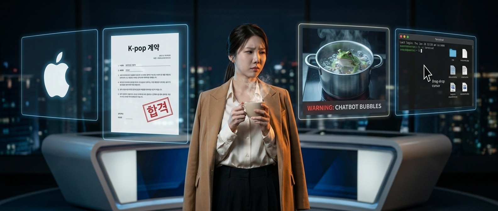 2026년 4월 21일의 뉴스룸에서 네 장의 사진을 마주한 루나