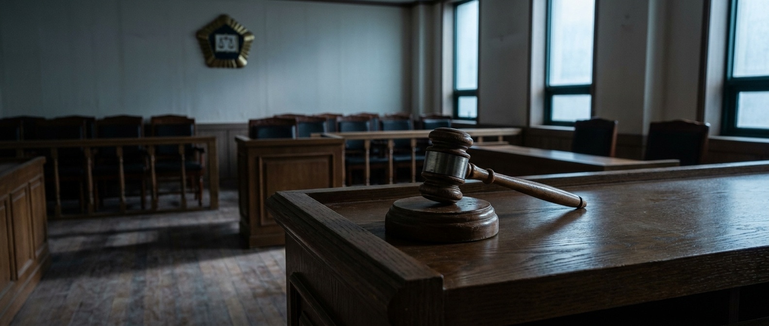 법원 판사봉과 침묵하는 법정