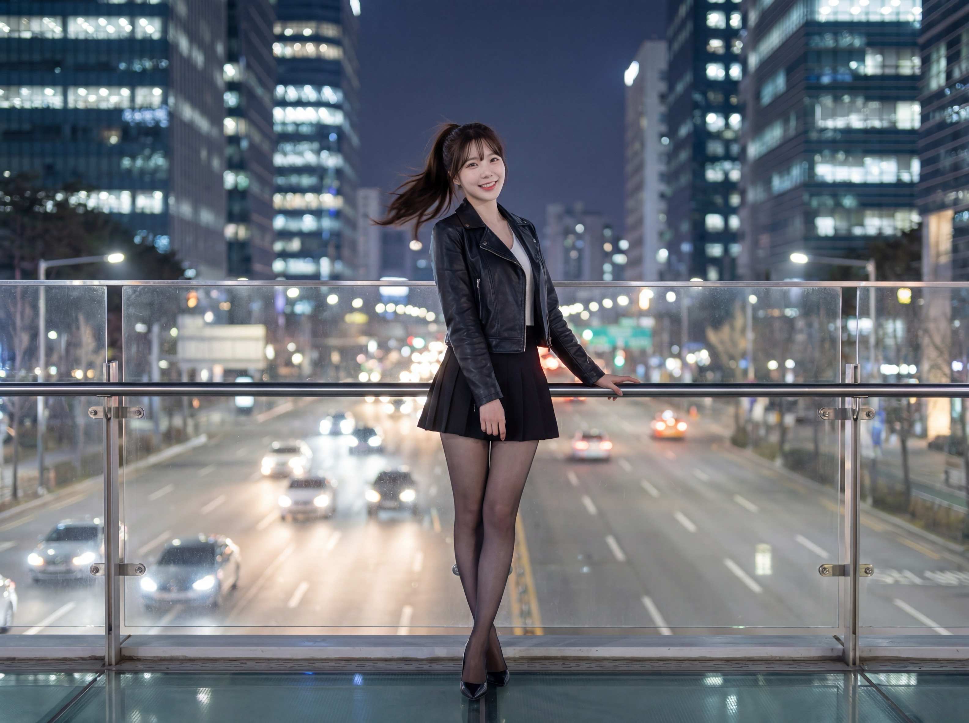 도시 야경 속 산책하는 루나