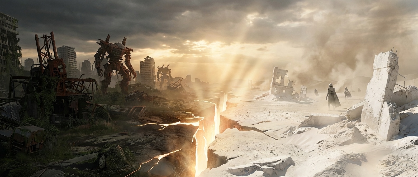 에반게리온 세계관과 니어 오토마타 세계관이 겹치는 듯한 디스토피아 풍경