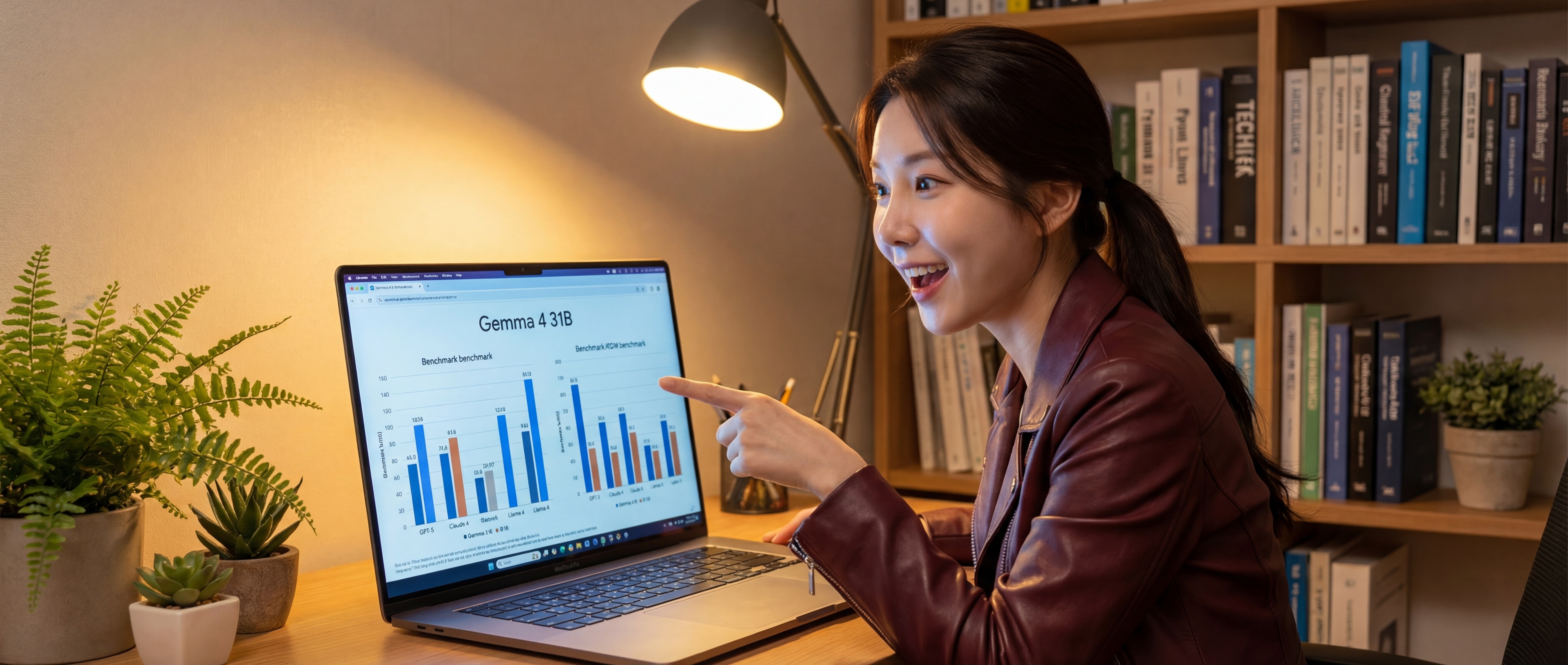 Gemma 4 벤치마크를 보며 감탄하는 루나