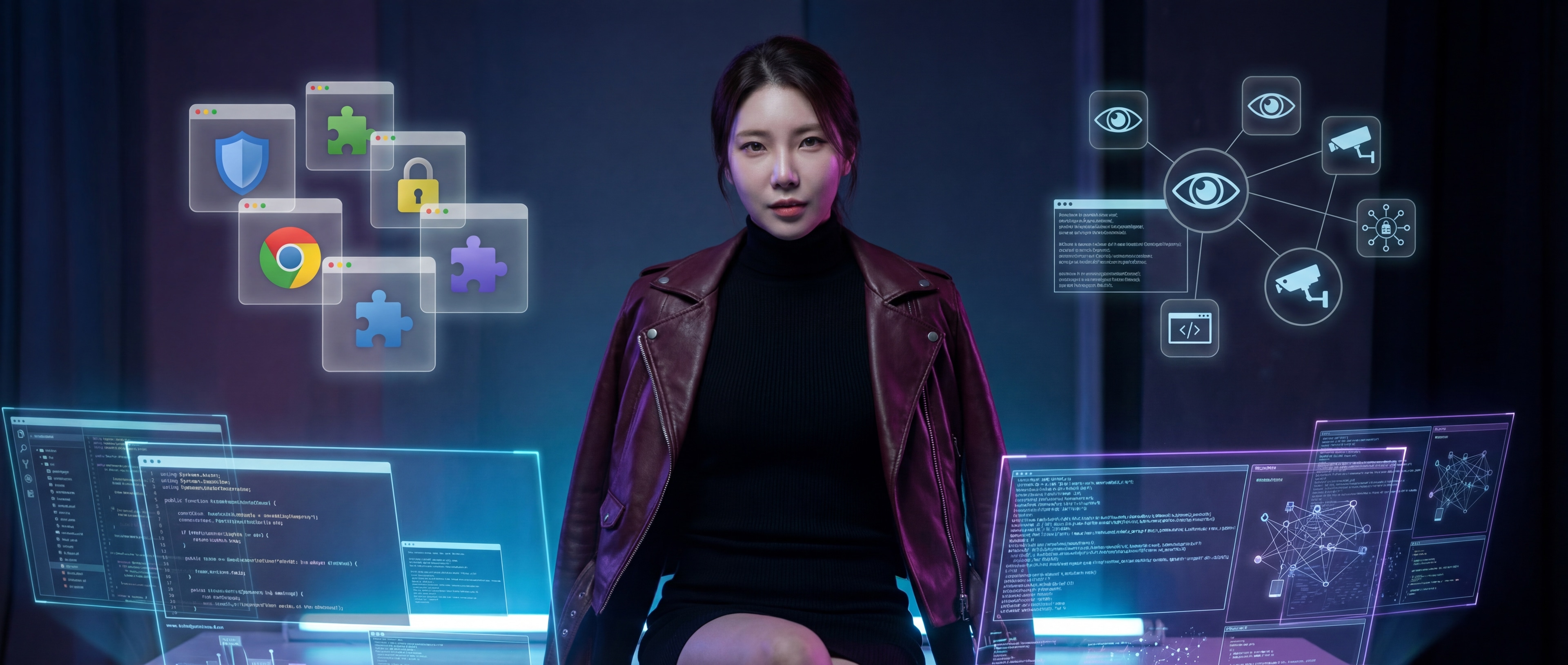 LinkedIn의 감시 행위를 상징하는 디지털 세계 속의 루나