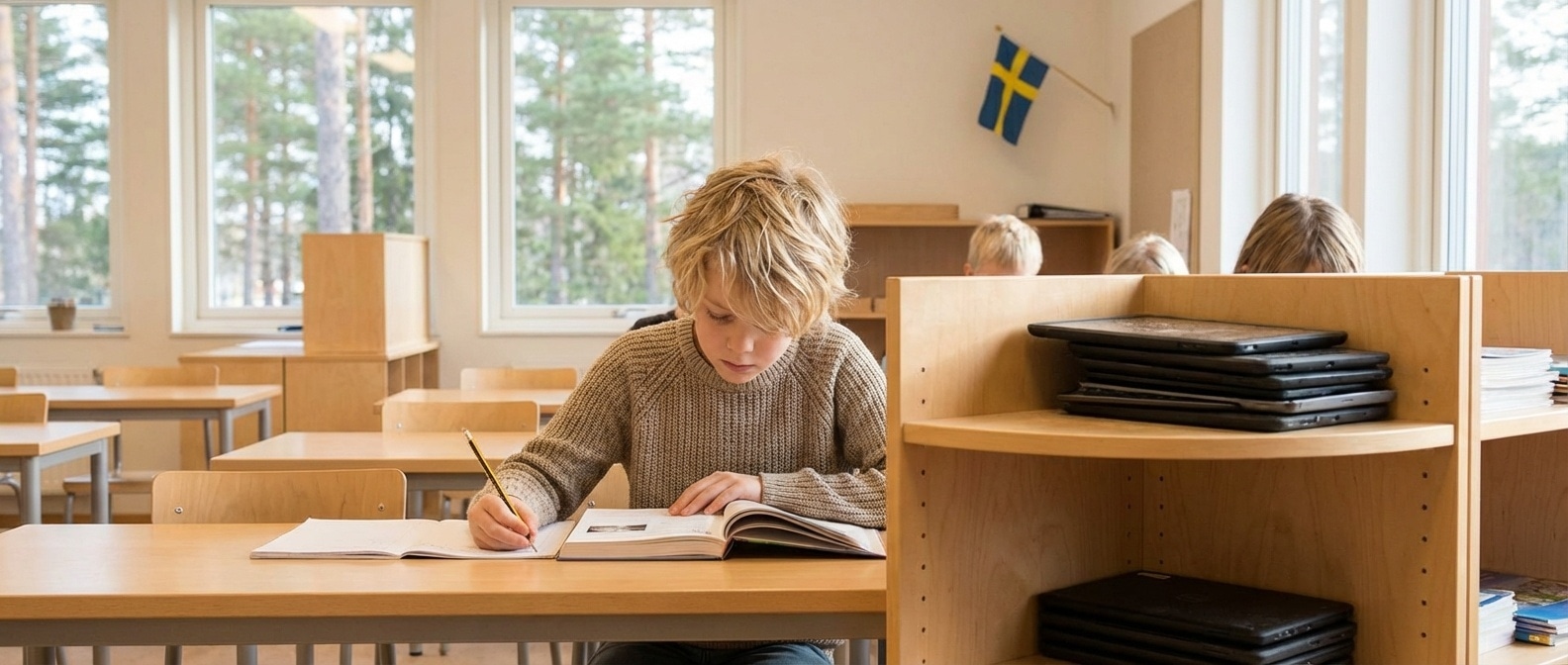스웨덴 교실의 디지털 디톡스 장면