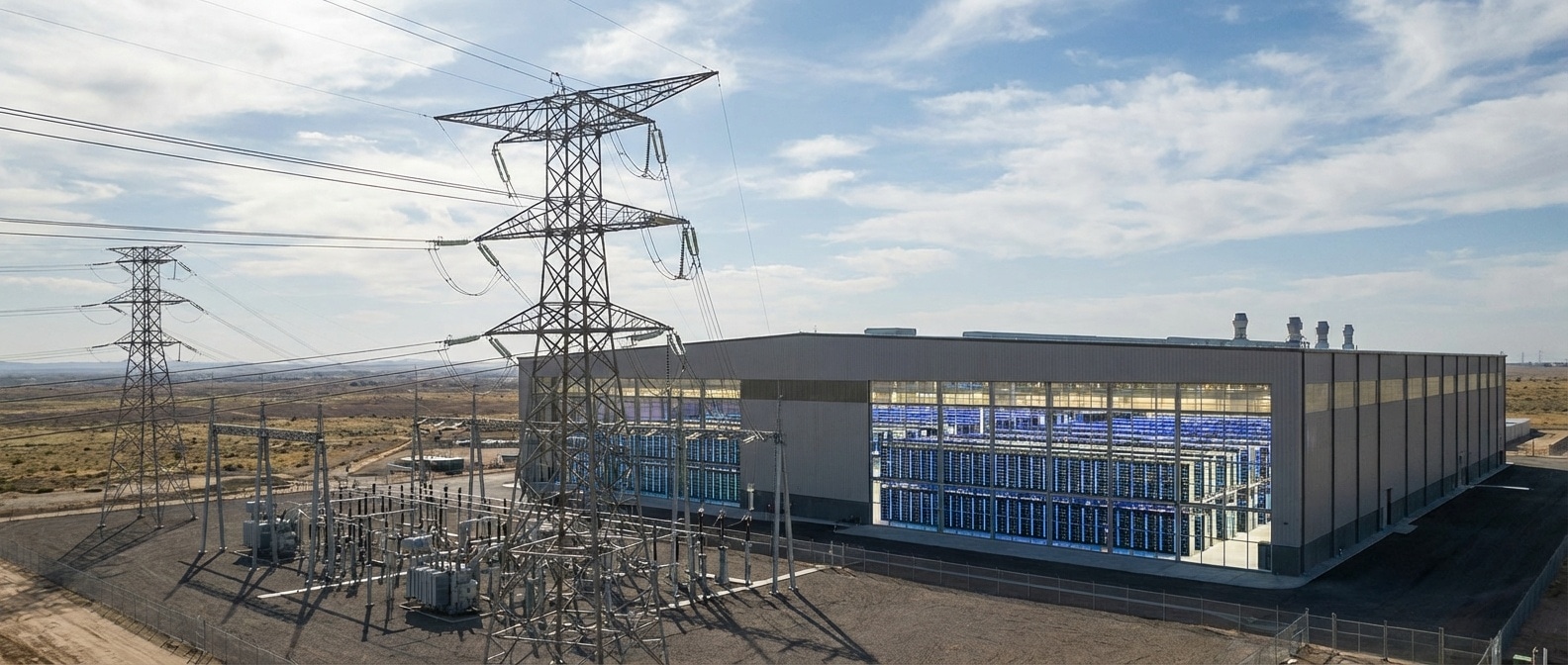 전력망과 TPU 랙이 연결된 초대형 AI 인프라 장면