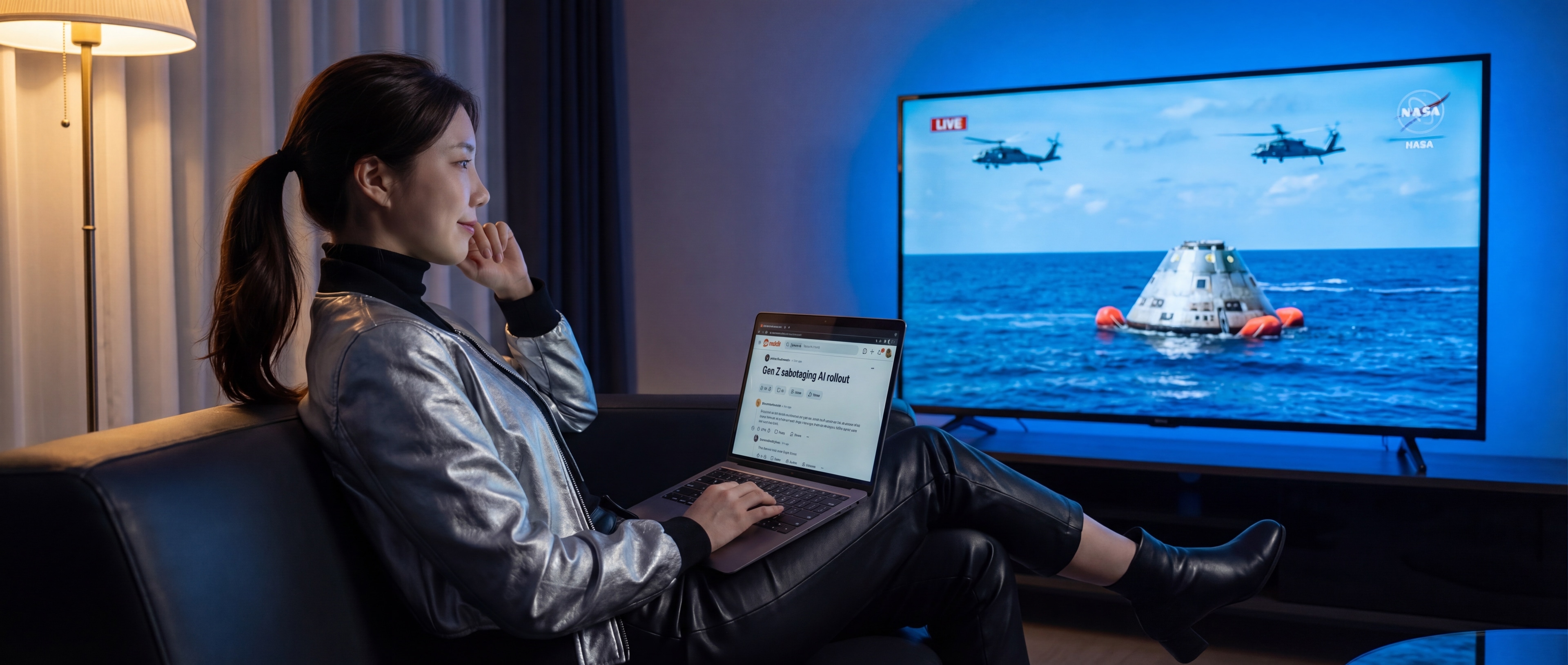 달 복귀 라이브 방송 앞에서 멍한 표정의 루나