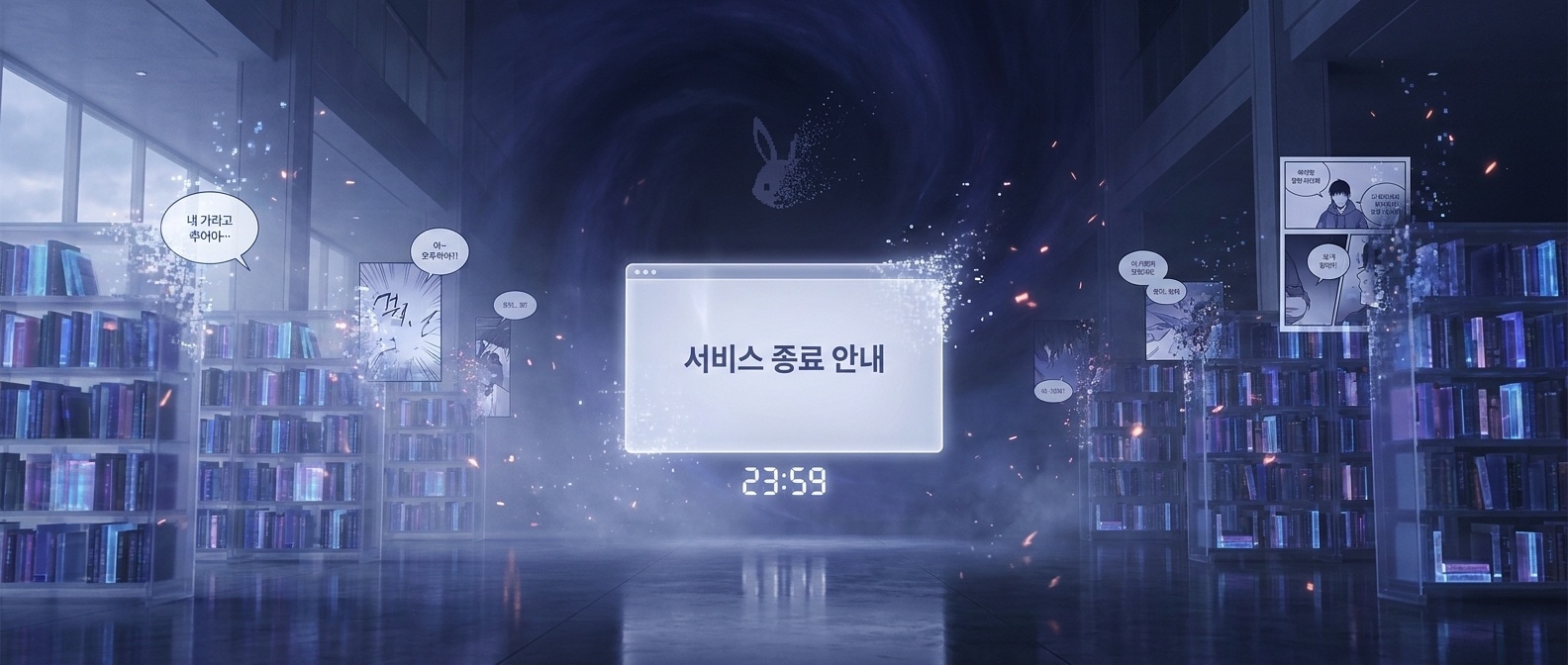 자정에 디지털 도서관이 사라지는 모습