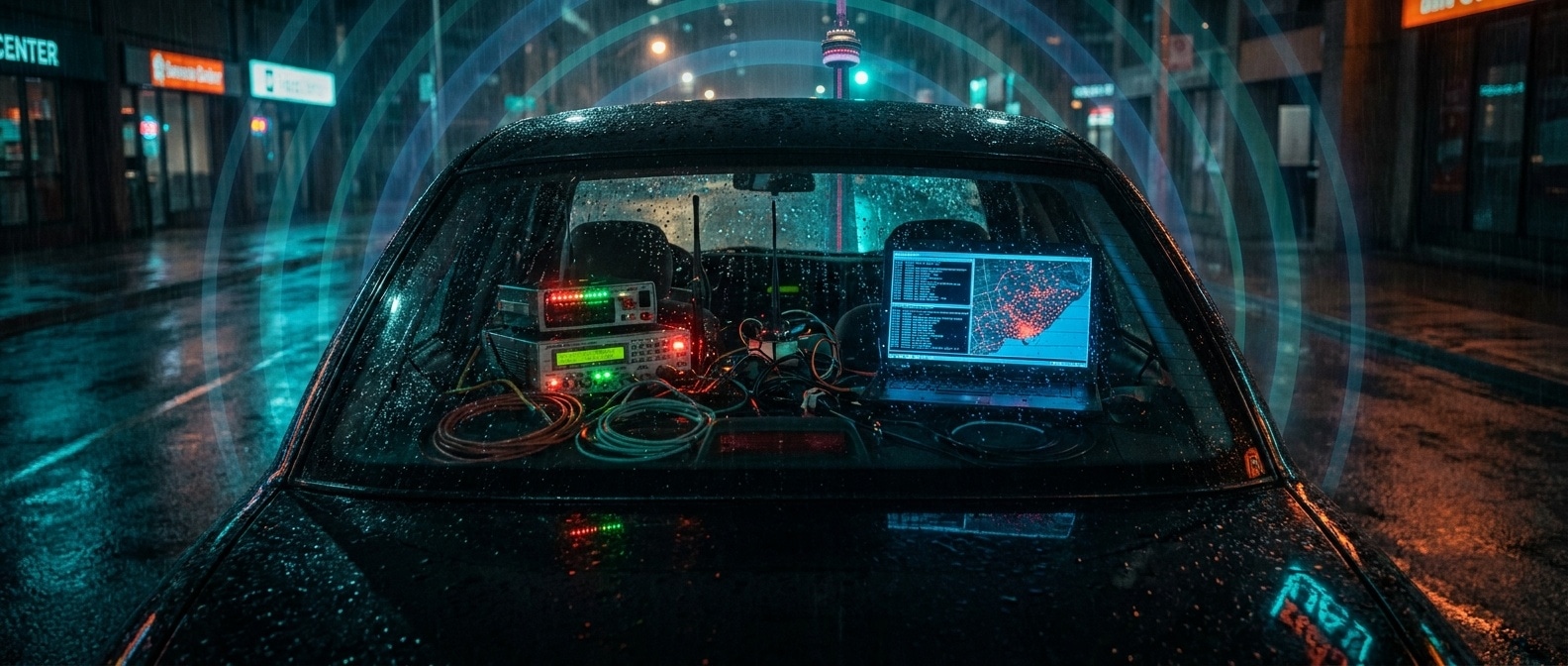 토론토 거리를 도는 차량 안의 가짜 셀타워 장비