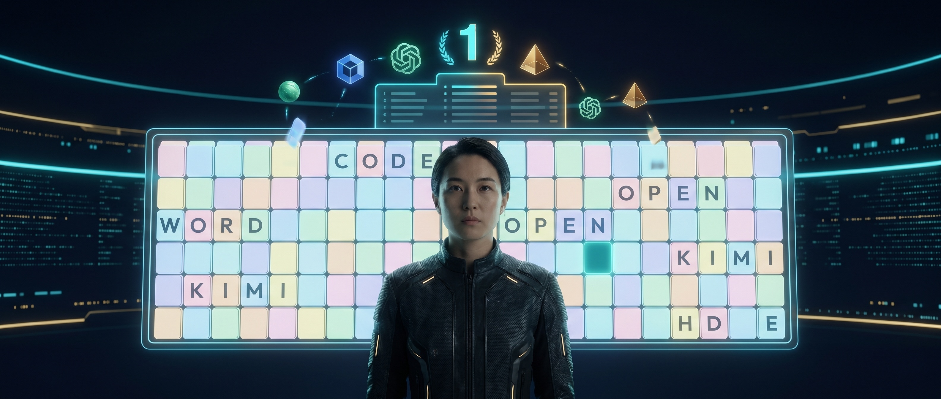 Word Gem Puzzle 격자 위에서 슬라이딩 타일을 움직이는 추상적 일러스트