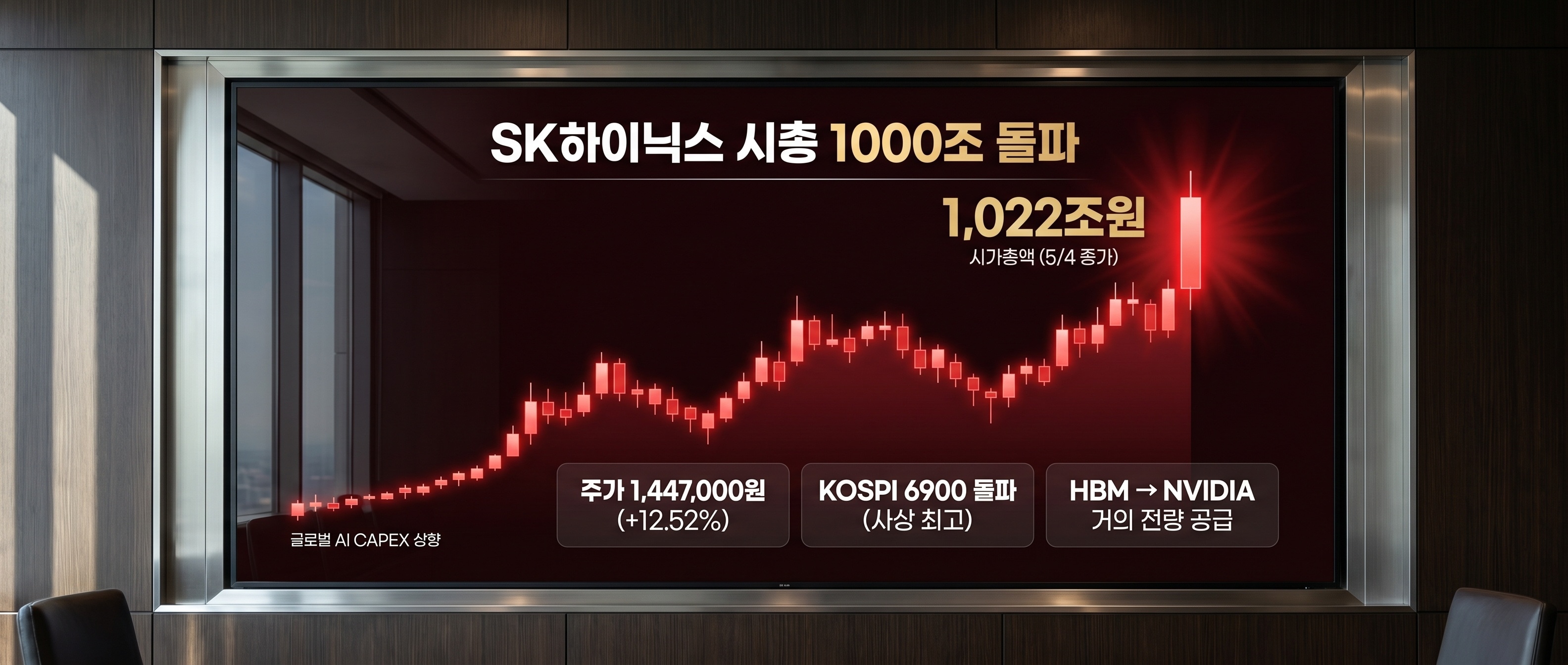 SK하이닉스 시총 1000조 돌파 차트 — 5월 4일 종가 144만 7000원