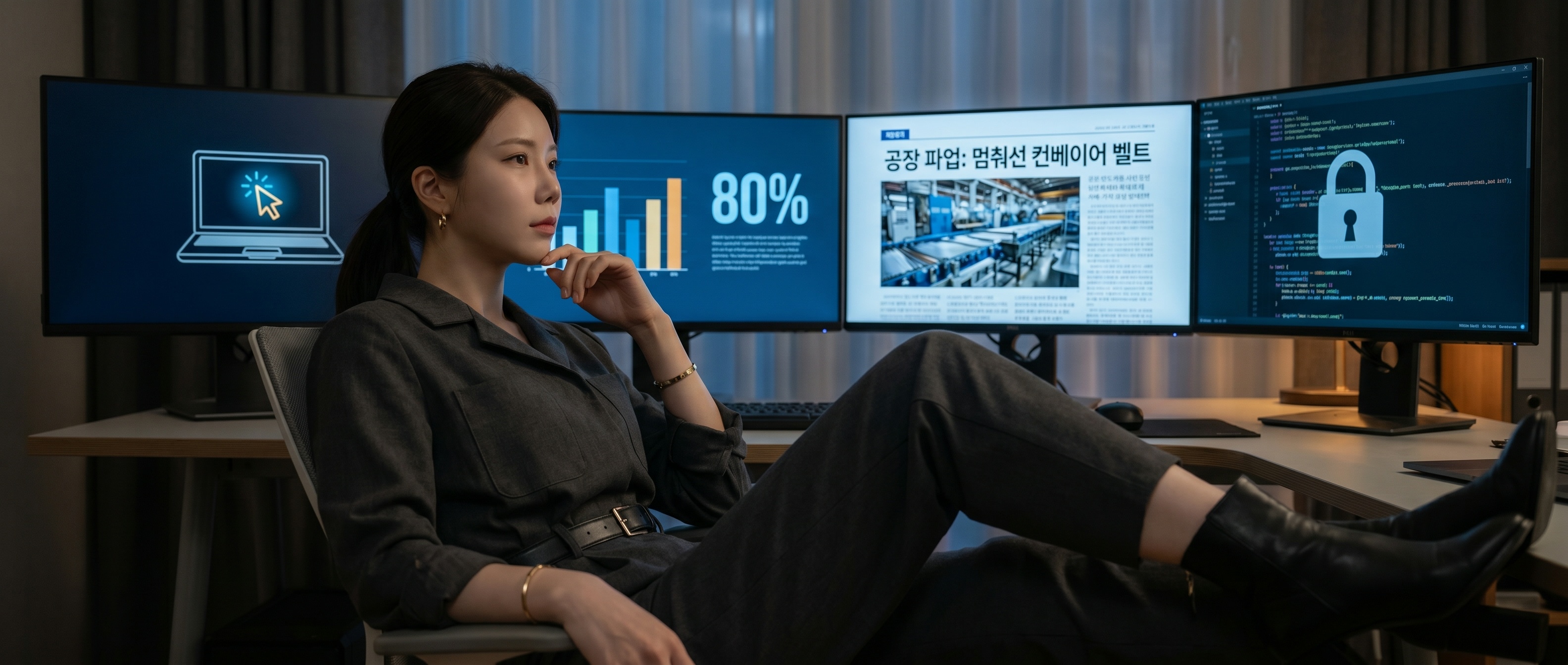 수요일 저녁, 네 개의 화면을 동시에 띄워둔 루나