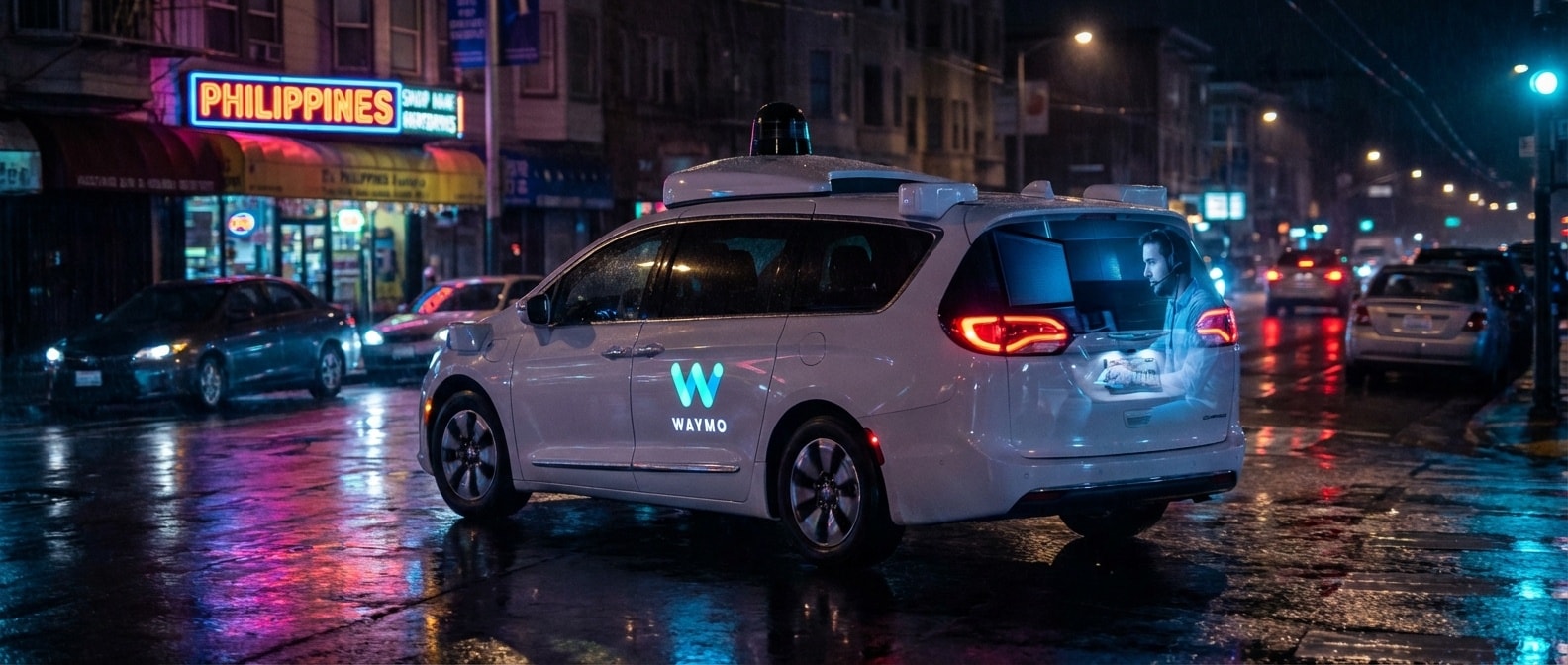 Waymo 택시 뒤에 숨은 원격 조종자의 그림자