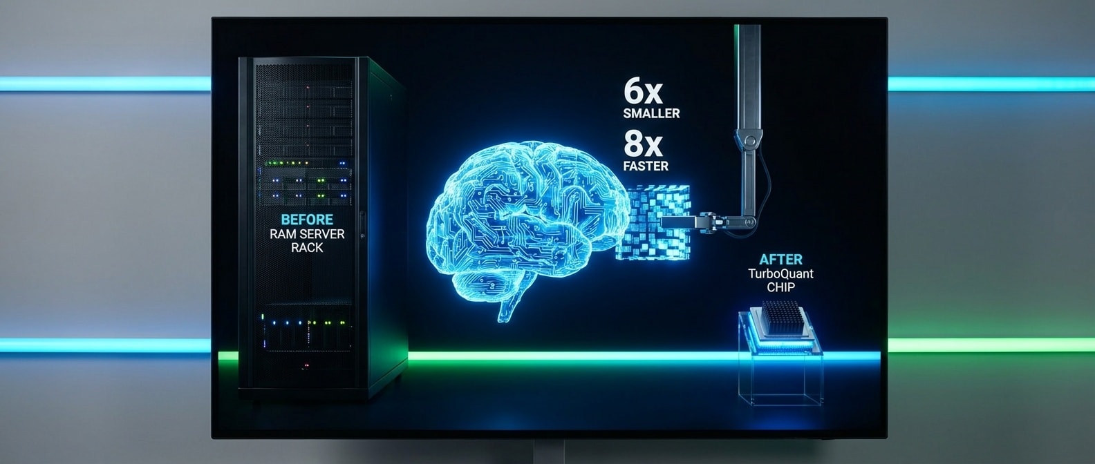 TurboQuant 인포그래픽: 6배 메모리 절감, 8배 속도 향상