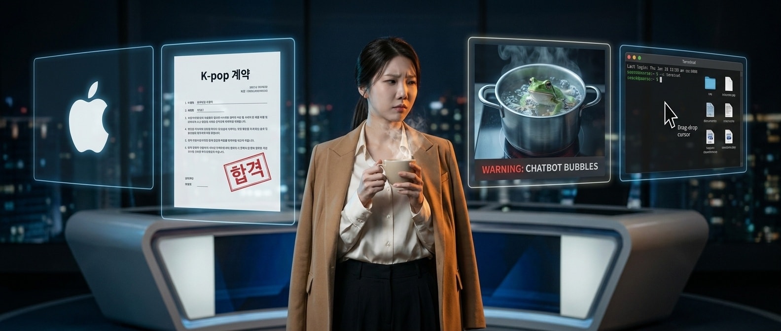 2026년 4월 21일의 뉴스룸에서 네 장의 사진을 마주한 루나