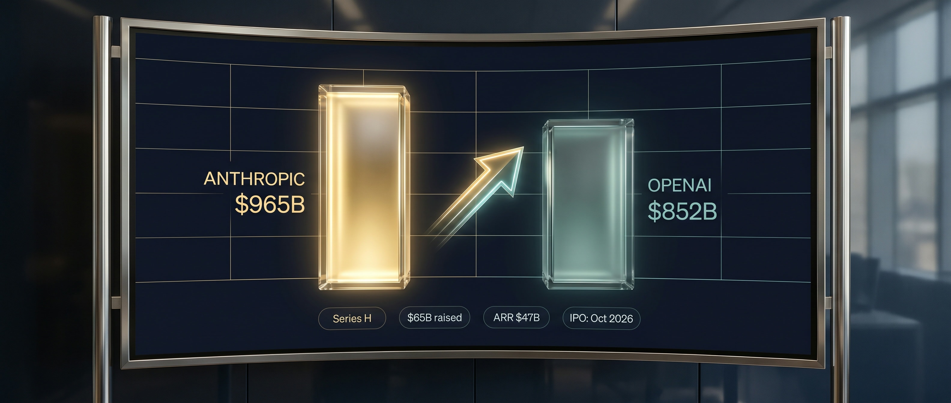 Anthropic $965B vs OpenAI $852B 기업가치 비교 인포그래픽