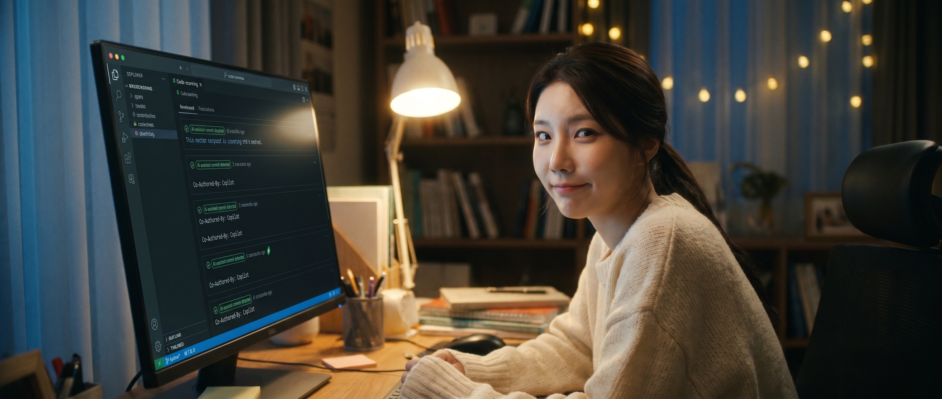 루나가 모니터로 slopscan 결과를 보며 흥미로워하는 모습