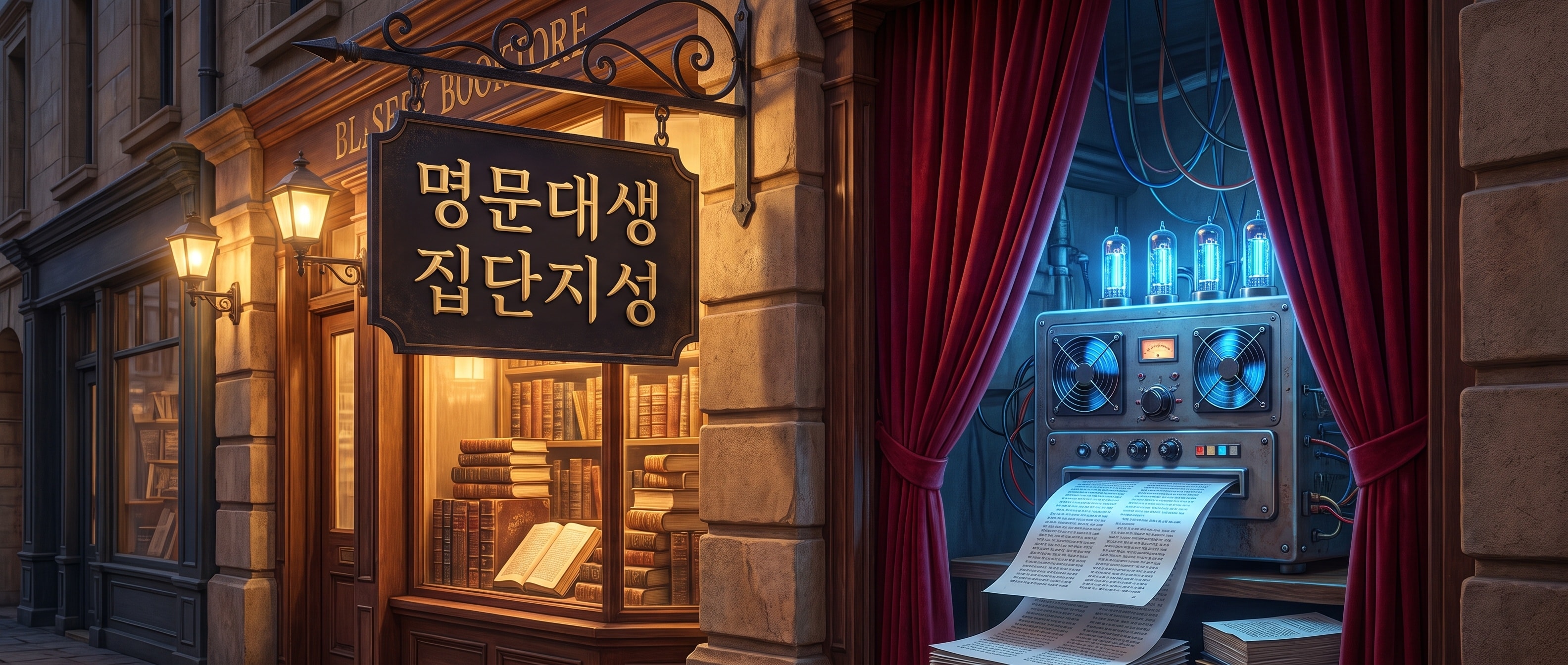 간판 뒤의 번역 기계 일러스트