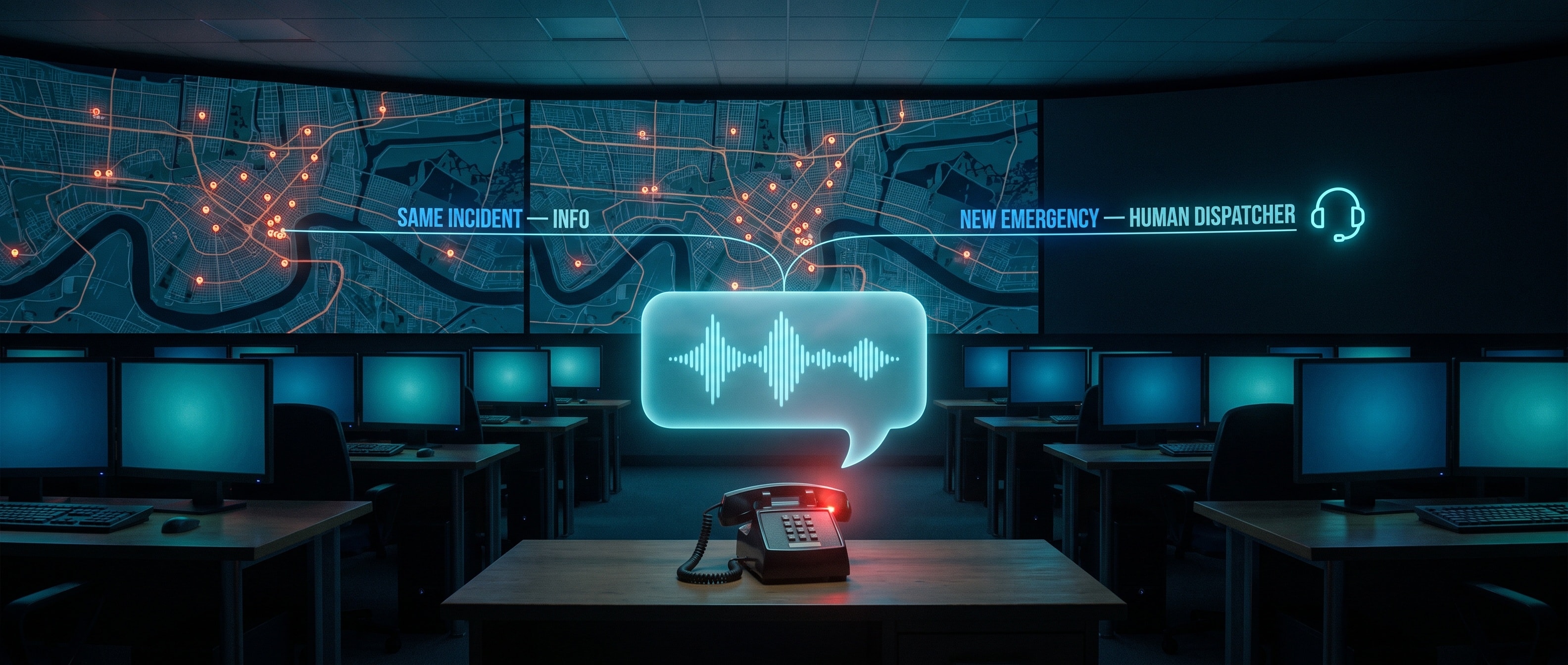911 콜센터의 AI 트리아지 시스템 일러스트