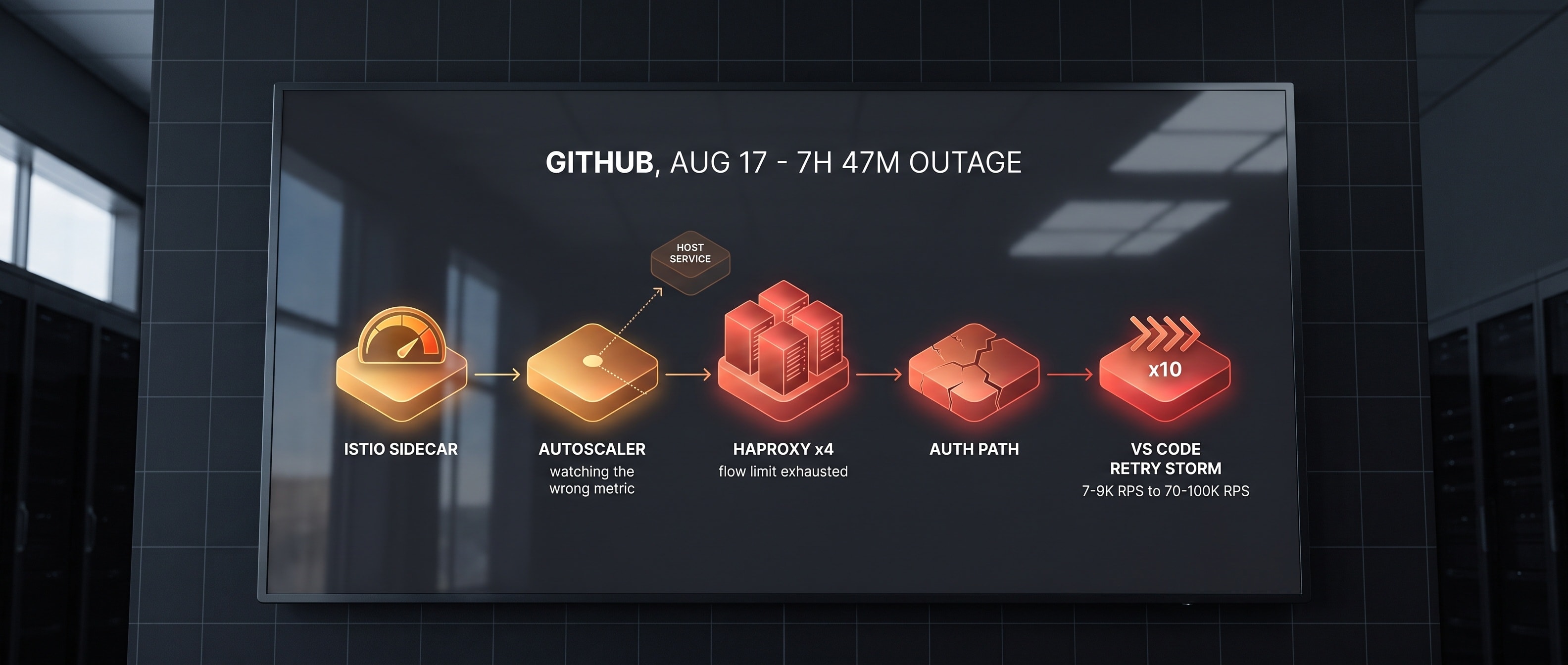 GitHub 장애의 원인 사슬 다이어그램